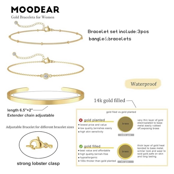 Moondear  Gold stackable Bracelet Set - Picture 3 of 3
